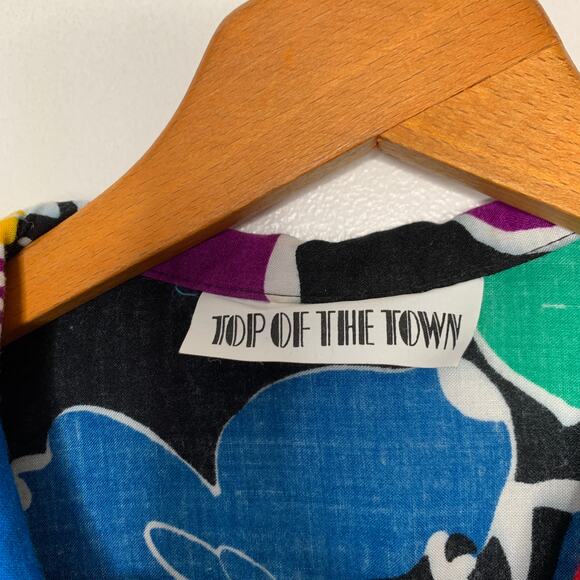 Vintage 80s Top of the Town tropical Hawaiian floral print button up shirt SZ S - Picture 7 of 7